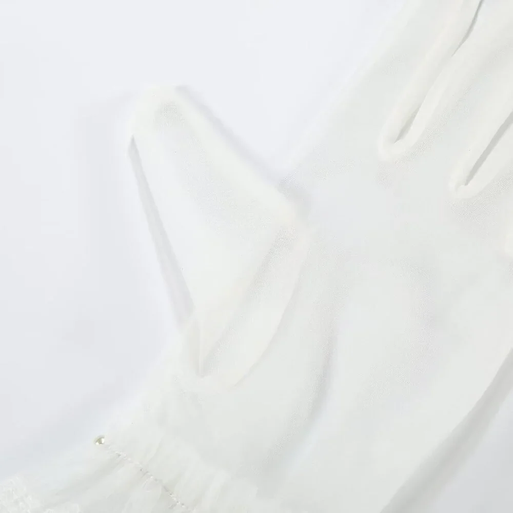 Women's Lvory 05 Floral Short Length Lace Tulle Mesh Wrist Wedding Party Gloves